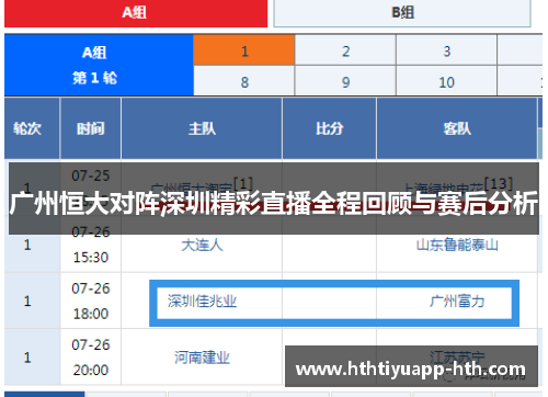 广州恒大对阵深圳精彩直播全程回顾与赛后分析